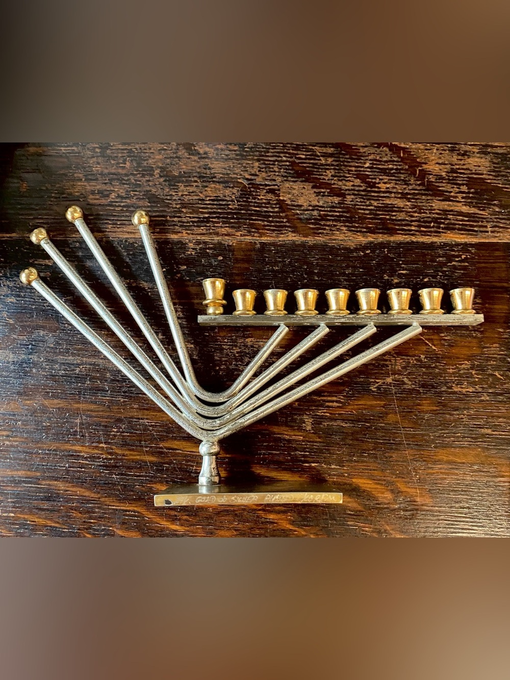 Korem Jerusalem Chanukah Hanukkah Menorah, 24K Gold-Silver plate HALLMARKED